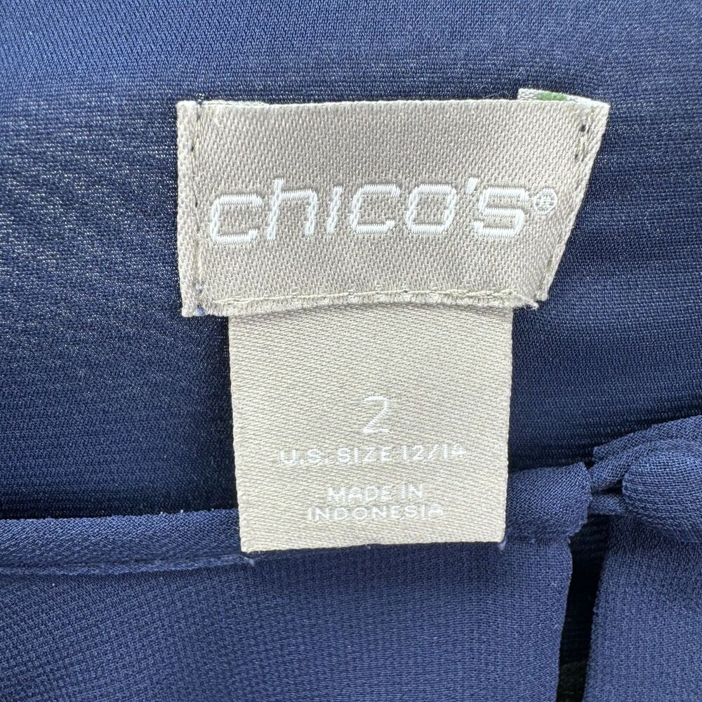 Chico’s Blouse Womens 2 Blue Stretch Floral Bird Of Paradise-Print Pullover Knit - Picture 3 of 12